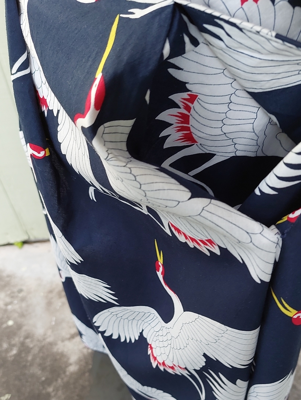 Unique Vintage Halter Crane Button Navy White Midi Dress Sz L - Picture 10 of 15